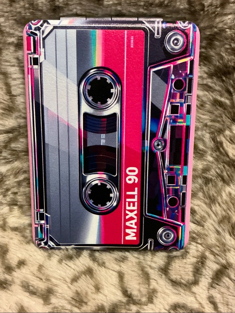 Retro Cassette Player, Portable Double Sided Mirror - Pink/Black